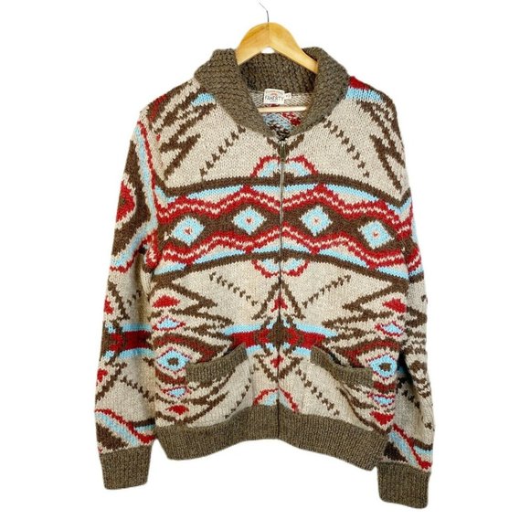 Faherty cowichan huron Patterned Cardigan zip Sweater - Picture 1 of 5